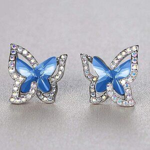 Women's Light Blue Crystal Crisscros Butterfly Birthstone Sparkle Earrings